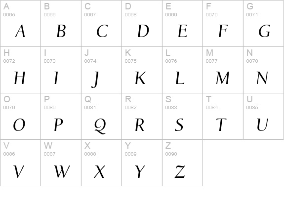 EuroNewstyle Italic uppercase A-Z preview