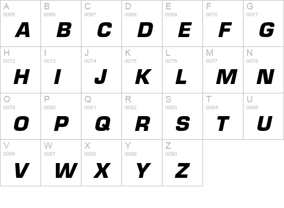 Eurostile Bold Oblique uppercase A-Z preview
