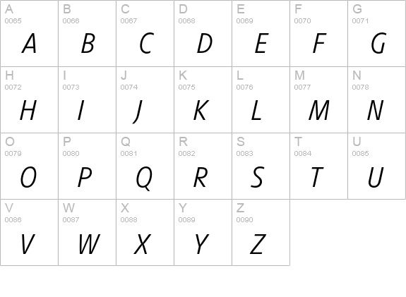 Evo BQ Light Italic uppercase A-Z preview