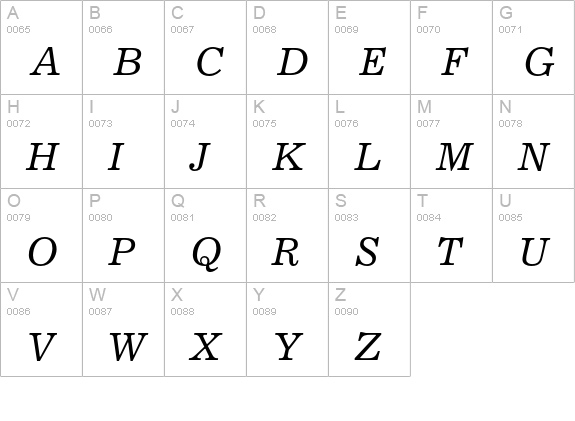 Excelsior Italic uppercase A-Z preview
