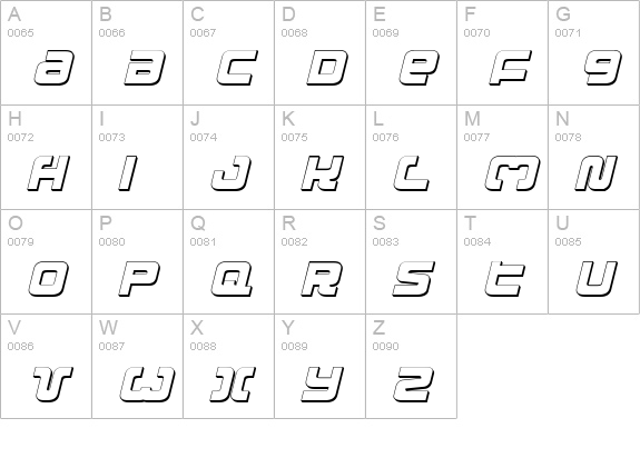 Exedore 3D Italic uppercase A-Z preview