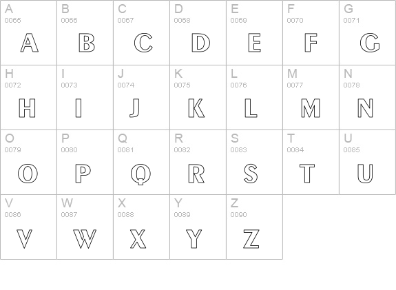 Exotic-Bold Hollow uppercase A-Z preview