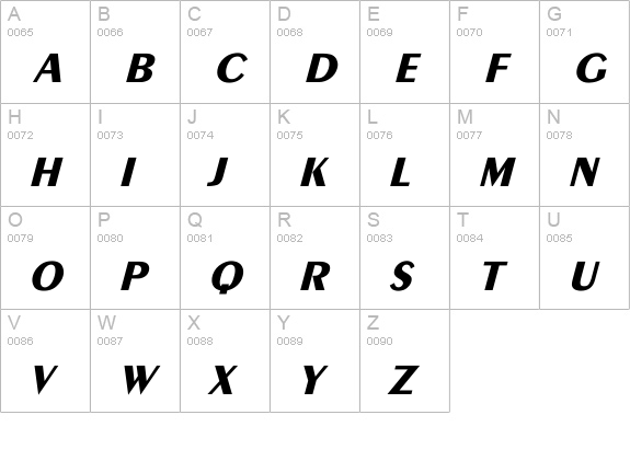 Exotic-Bold Italic uppercase A-Z preview