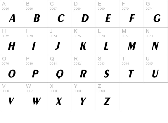 Exotic-Bold Th Italic uppercase A-Z preview