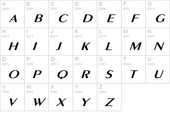 Exotic-Demi Wd Italic uppercase A-Z preview