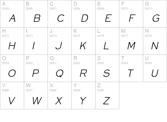 Eye glass Condensed Italic uppercase A-Z preview