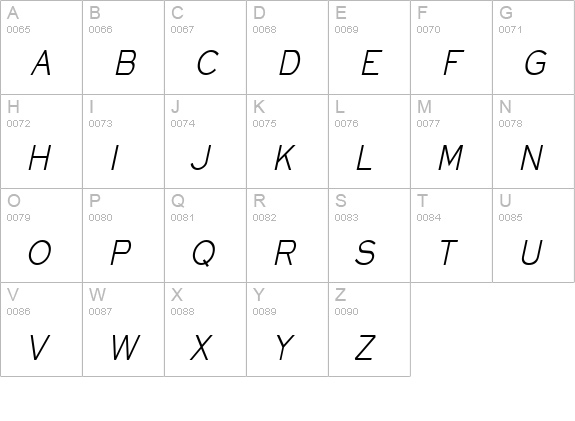 Eye glass Thin Italic uppercase A-Z preview