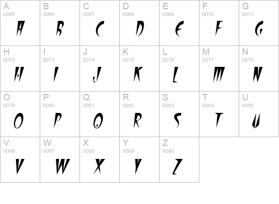 FangsSCapsSSK Italic uppercase A-Z preview