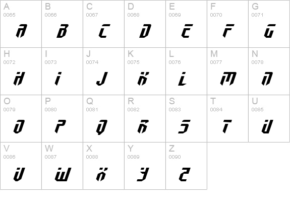 Fedyral II Expanded Italic uppercase A-Z preview