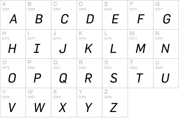 Flama Italic uppercase A-Z preview