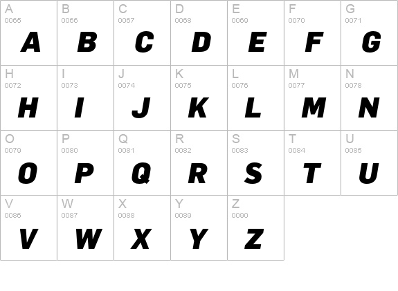 FlamaBlack Italic uppercase A-Z preview