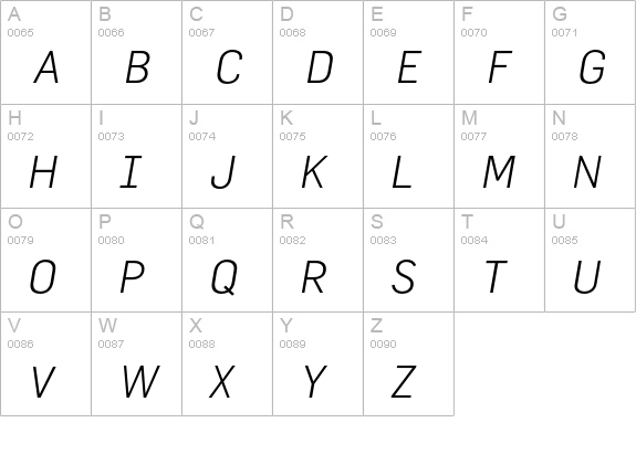 FlamaLight Italic uppercase A-Z preview