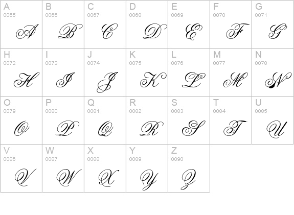Flemish Script uppercase A-Z preview
