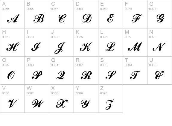 Ford script uppercase A-Z preview