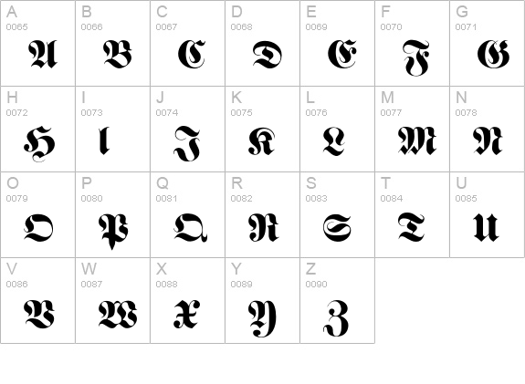 FrakturFont uppercase A-Z preview