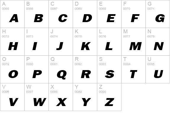 Francis Gothic Wide Italic uppercase A-Z preview