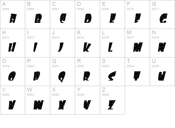 FreckleCondensed Oblique uppercase A-Z preview