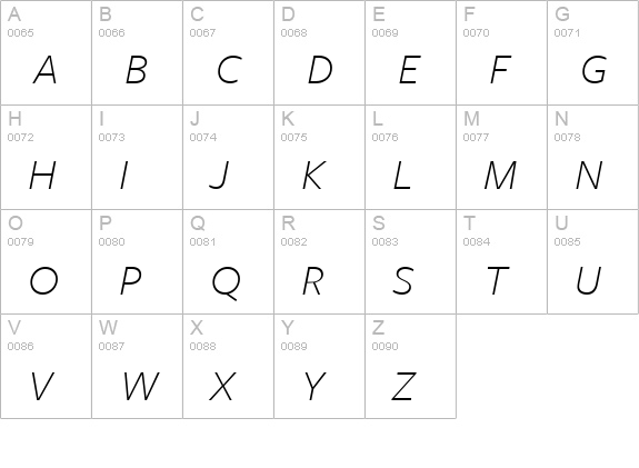 FreightSans LightItalic uppercase A-Z preview