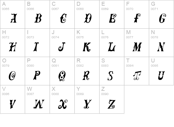 Frilly Italic uppercase A-Z preview