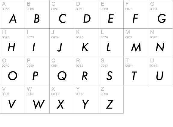 Futura BQ Medium Oblique uppercase A-Z preview