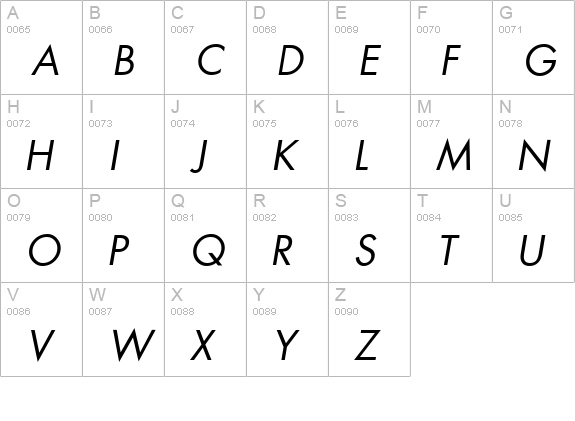 Futura ICG Book Oblique uppercase A-Z preview