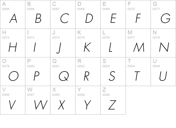 Futura Light Oblique uppercase A-Z preview