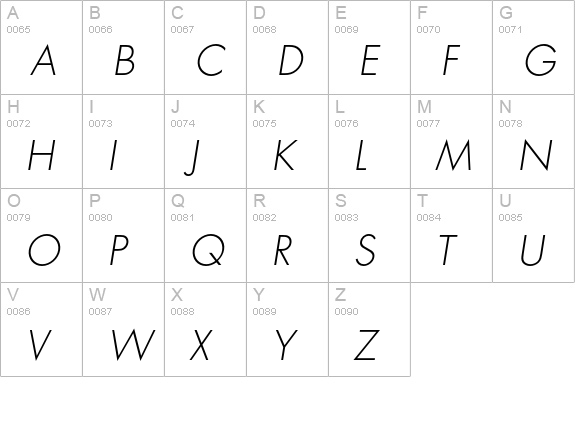 Futura Std Light Oblique uppercase A-Z preview