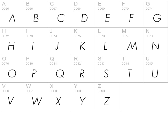 FuturaEF-LightObl uppercase A-Z preview