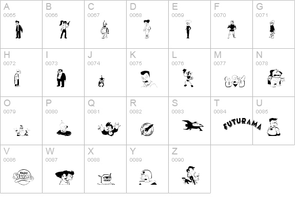 futurama dingbats uppercase A-Z preview