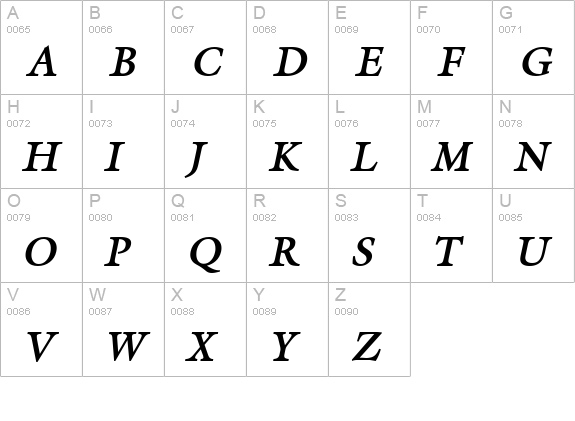 Galant BoldItalic uppercase A-Z preview