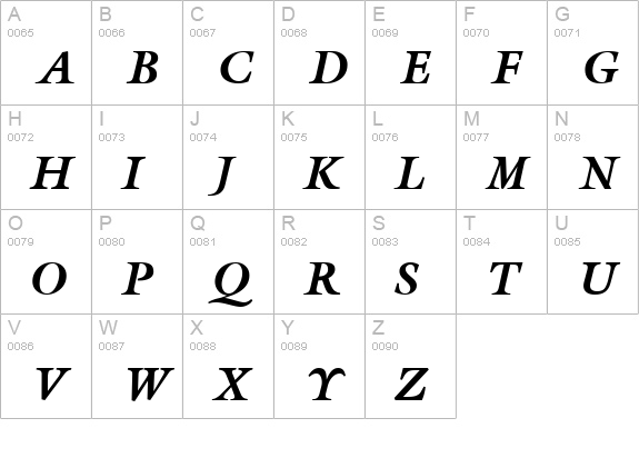 Galliard Bold Italic uppercase A-Z preview