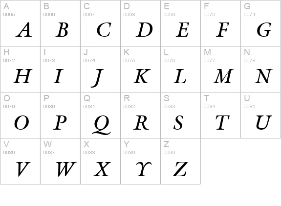 Galliard Italic uppercase A-Z preview