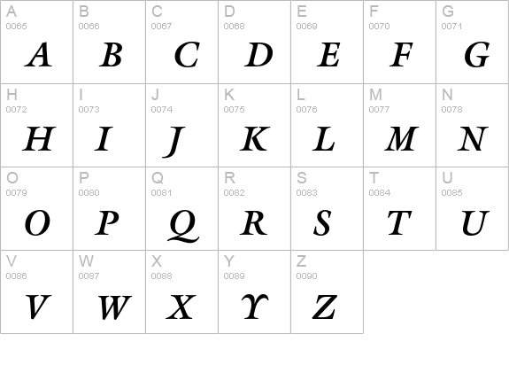 GalliardEF-BoldItalic uppercase A-Z preview