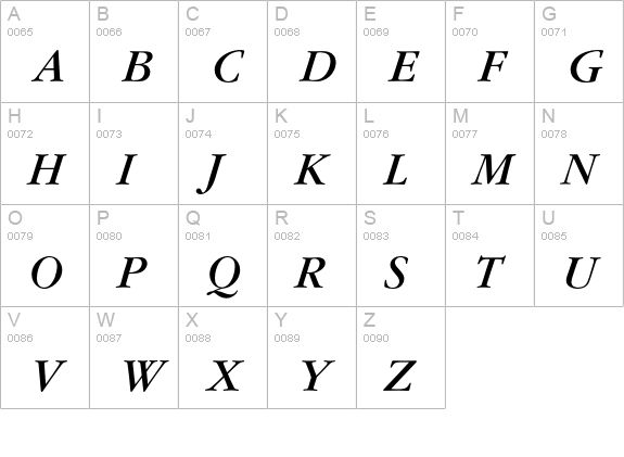 Garamond* Book Italic uppercase A-Z preview