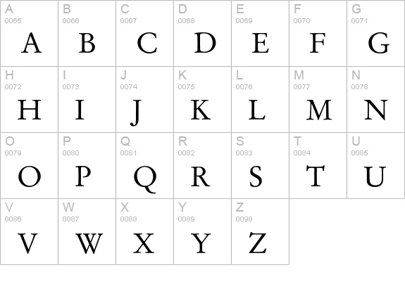 Garamond* Roman uppercase A-Z preview