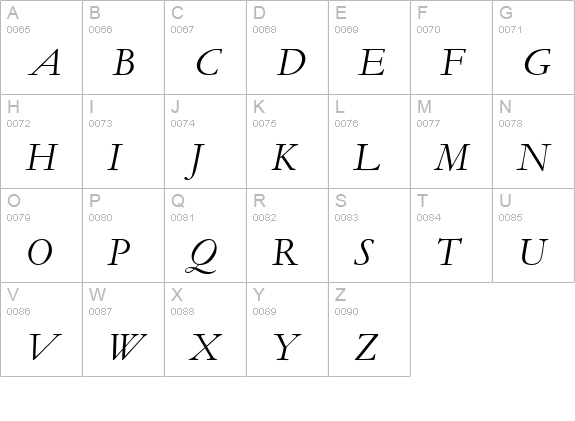 Garamond Italic uppercase A-Z preview