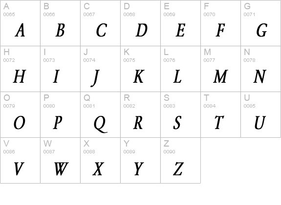 Garamond-Normal Condensed Bold Italic uppercase A-Z preview