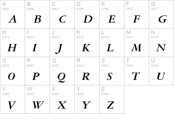 Garamond Three Bold Italic uppercase A-Z preview