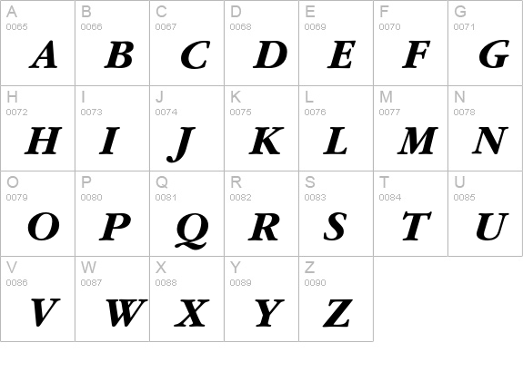 GaramondBoldItalic uppercase A-Z preview