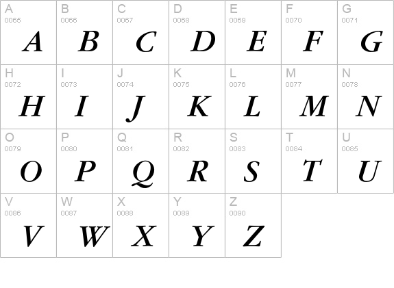 GaramondBookItalic uppercase A-Z preview
