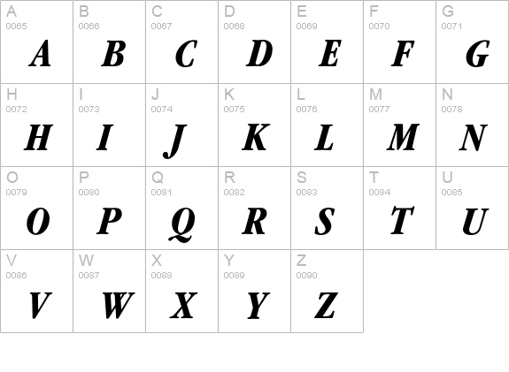 GaramondCondBoldItalic uppercase A-Z preview