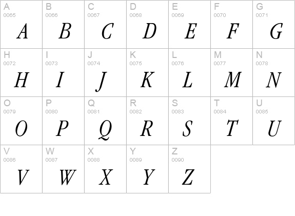 GaramondCondLightItalic uppercase A-Z preview