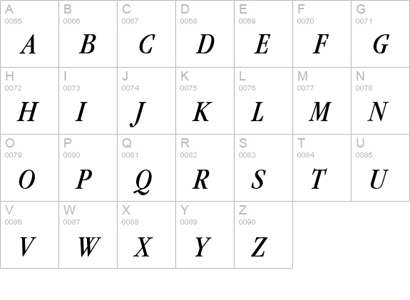 GaramondEF-BookCondensItalic uppercase A-Z preview
