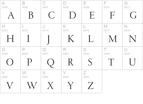 GaramondLight-Roman uppercase A-Z preview