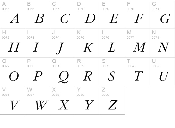 GaramondLightItalic uppercase A-Z preview