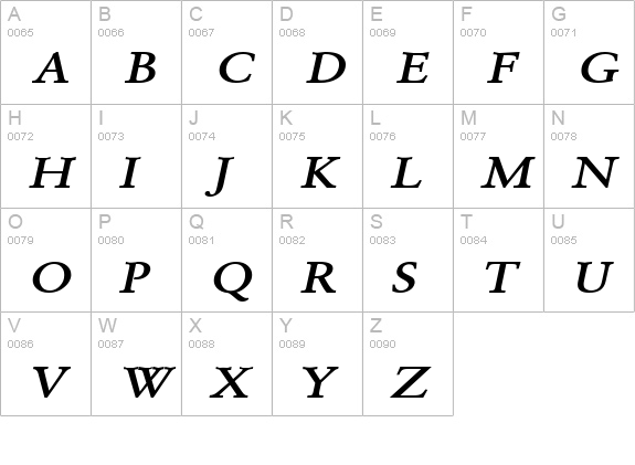 Garrick Wide BoldItalic uppercase A-Z preview