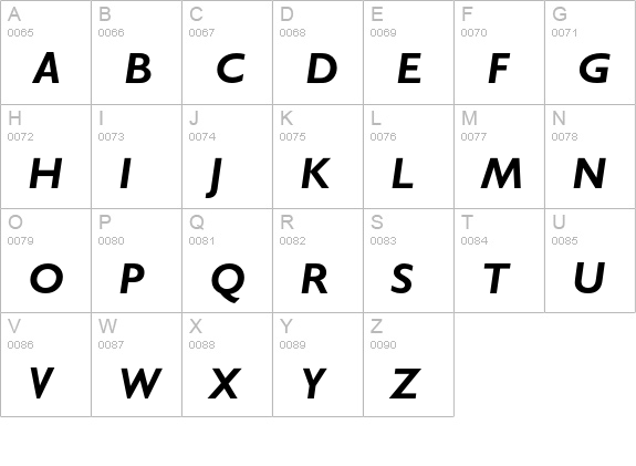 GentleSansBoldItalic uppercase A-Z preview