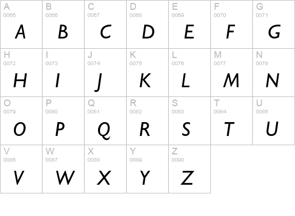 GentleSansBookItalic uppercase A-Z preview