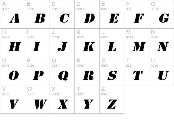 GI StencilExtended Italic uppercase A-Z preview