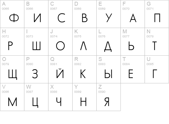 GlasnostLight uppercase A-Z preview
